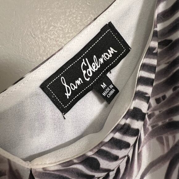 Sam Edelman Inverted Pleat Tank Dress | Fern Leaf Print | White Gray | Medium - Picture 2 of 6